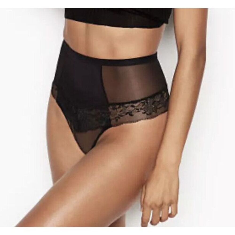 Victorias Secret Black Shapewear Lace High-Waist Core Thong Panty Size M